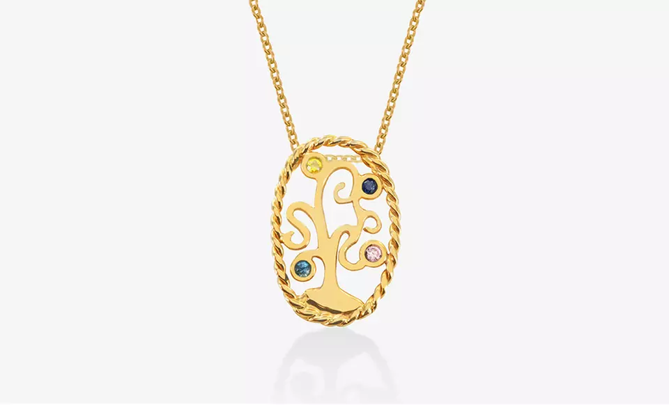 Sterling Silver Family-Tree Necklace with Custom Birthstones from Monogram Online. Multiple Styles from $29.99–$34.99. - Second Medium