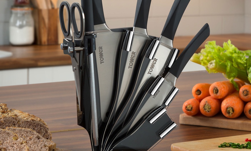 Image 4: Tower Knife Set with Stand