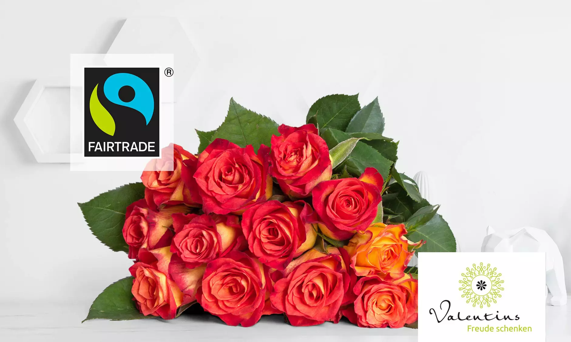 12 Fairtrade-Rosen in Rot, Rosa oder Gelb-Orange von Valentins (bis zu 38% sparen*) - Primary Image