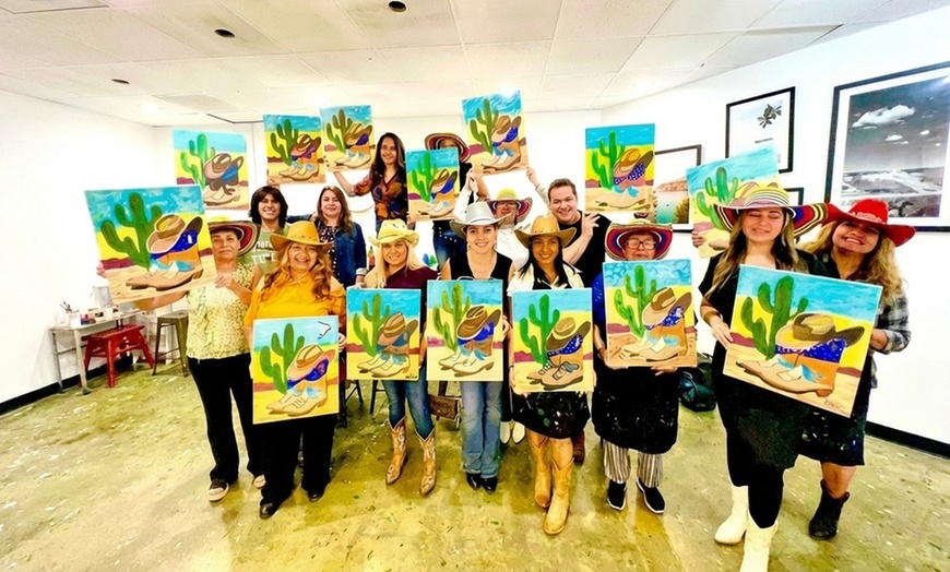 Image 5: Guided Paint & Sip with Wine & Appetizers for One, Two, or Four People