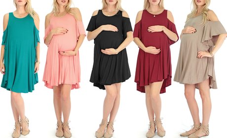 Lyss Loo Women's Maternity Cold-Shoulder Tunic Dress