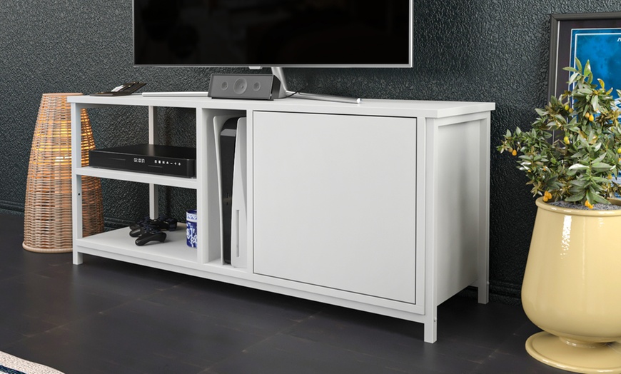 Image 10: Neola Media Television Stand with Open Shelves and Cabinet