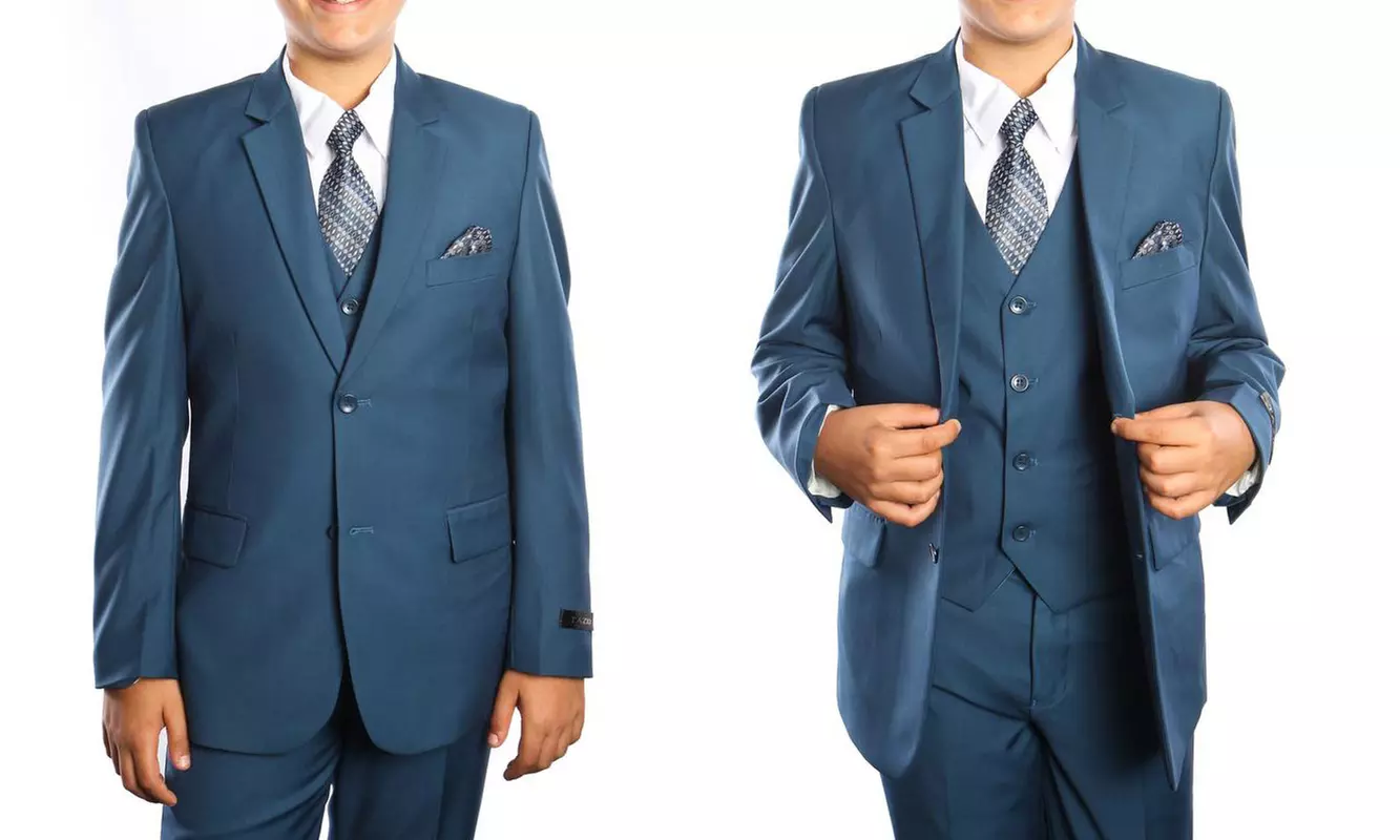Tazio Boy's Classic-Fit Notch Lapel 2-Button Suit (5-Piece Set) - Second Medium