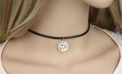 image for Personalized Sterling Silver Pendant and Leather Choker