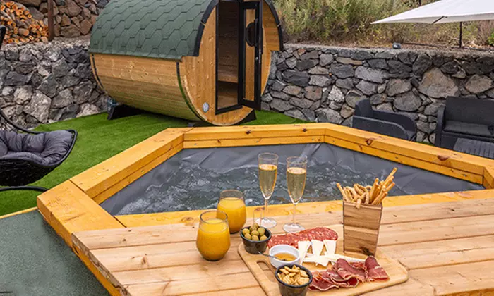 Spa nórdico de leña privado y sauna para 2 con picoteo o cena