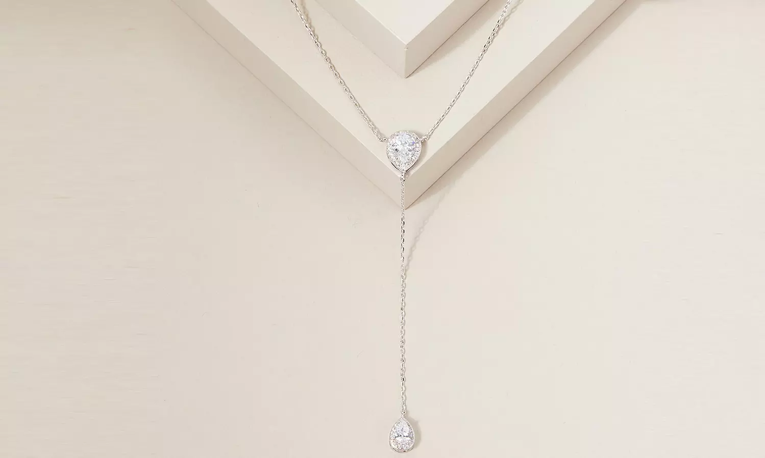 Pear Cut Crystal Halo Drop Necklace Made with Swarovski Elements - Primary Image