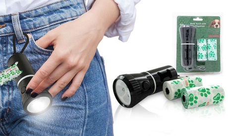 1 o 2 kit composti da 1 torcia LED con dispenser e 40 sacchetti igienici per cani
