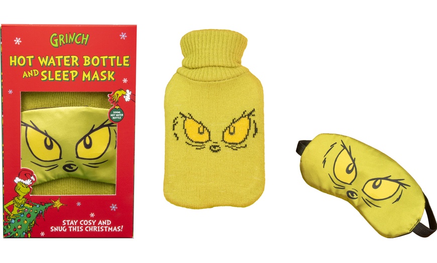 Image 2: One or Two Grinch Hot Water Bottle Gift Sets