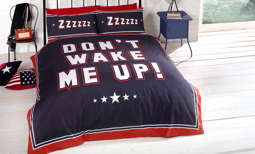 Image 1: Don't Wake Me Up Reversible Duvet Set