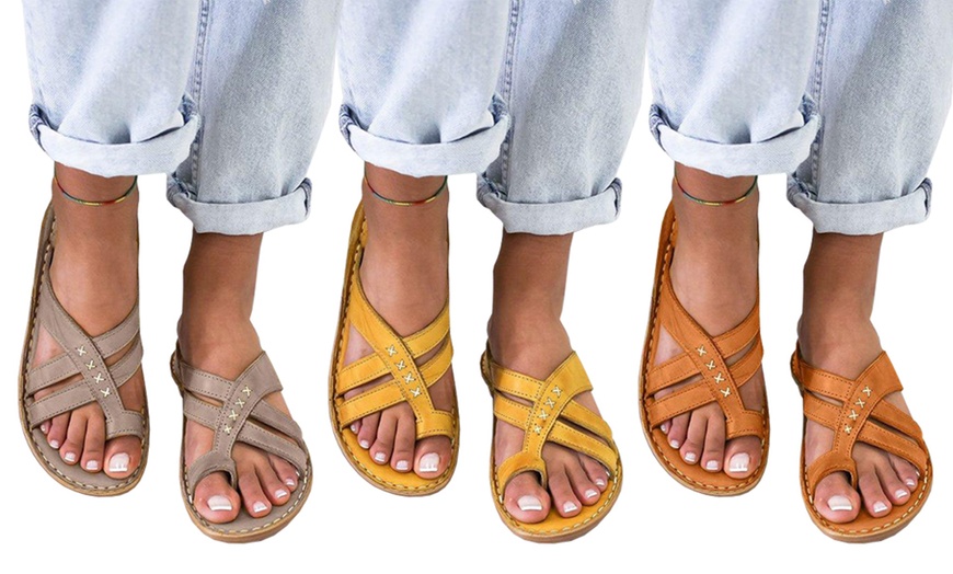 Image 1: Strappy Sandals with Toe Loop