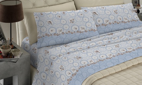 Completa lenzuola in cotone, disponibile in 3 dimensioni, 4 modelli e 5 colori
