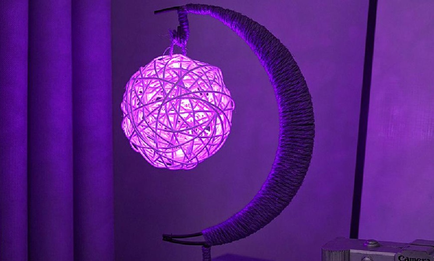 Image 21: LED Half-Moon Rattan Ball Lamp