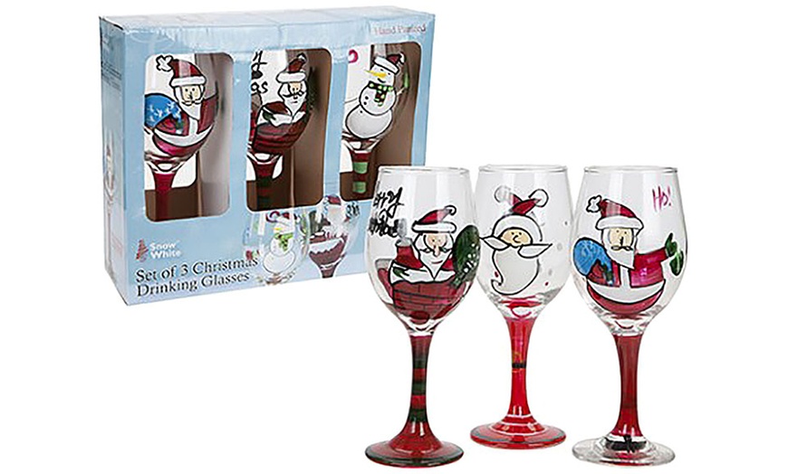 Image 1: 3-Pc Christmas Wine Glass Sets