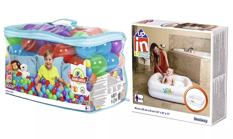100 pelotas de juego antimicrobianas o  bañera inflable para bebés de Bestway - Primary Image