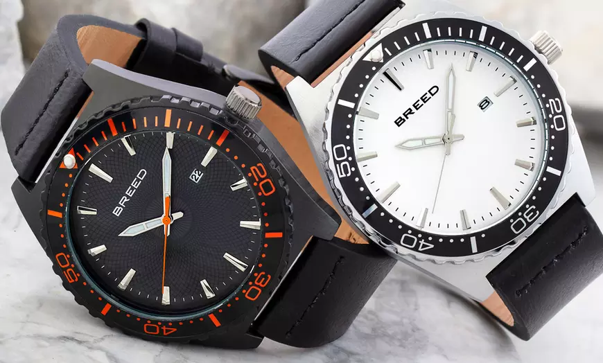 Image 15: Horloges met datum en leren band