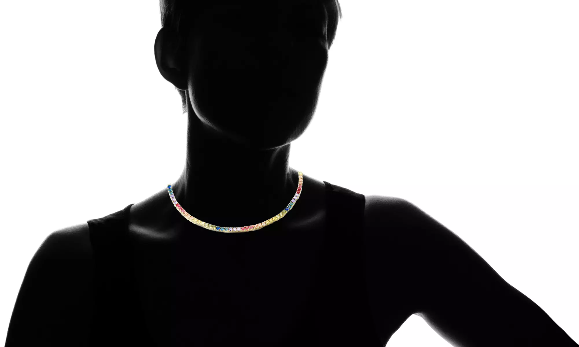 Crystal Rainbow Tennis Necklaces in 14K Gold Plating - Second Medium