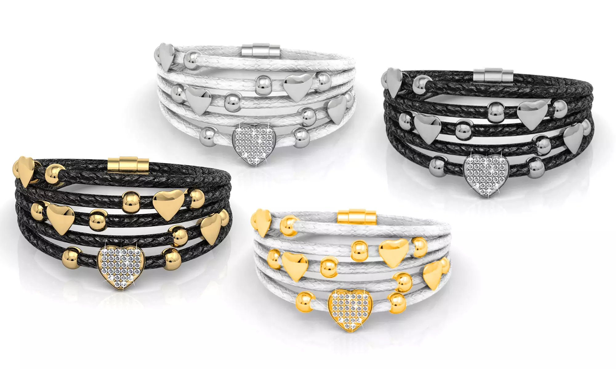 Leder-Armband in Wickel-Optik mit Swarovski®-Kristallen