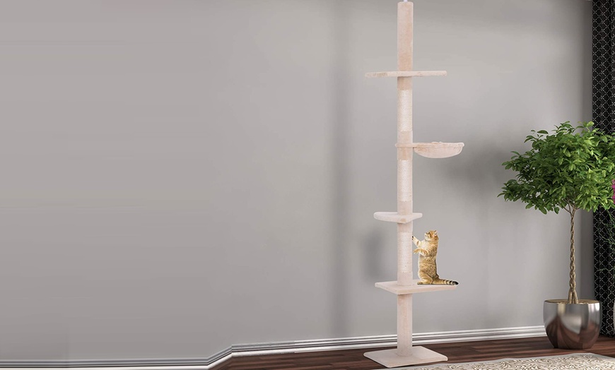 Image 3: PawHut Floor-to-Ceiling Cat Tree