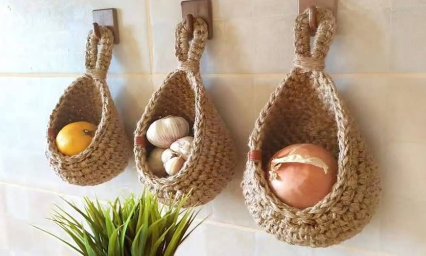 Image 1: Hanging Wall Vegetable Fruit Basket Organizer Bag
