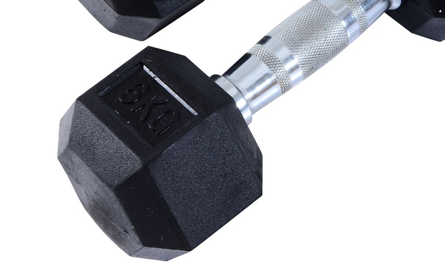 Image 15: HOMCOM Hex Dumbbell Weights 4kg-20kg; Rubber Weight and Metal Grip