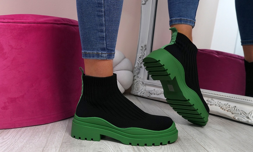 Image 1: Women's Knit Platform Ankle Boots