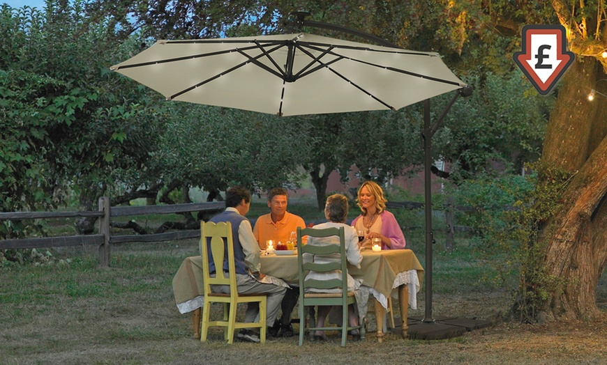 Image 1: Hanging Parasol with Solar Lights