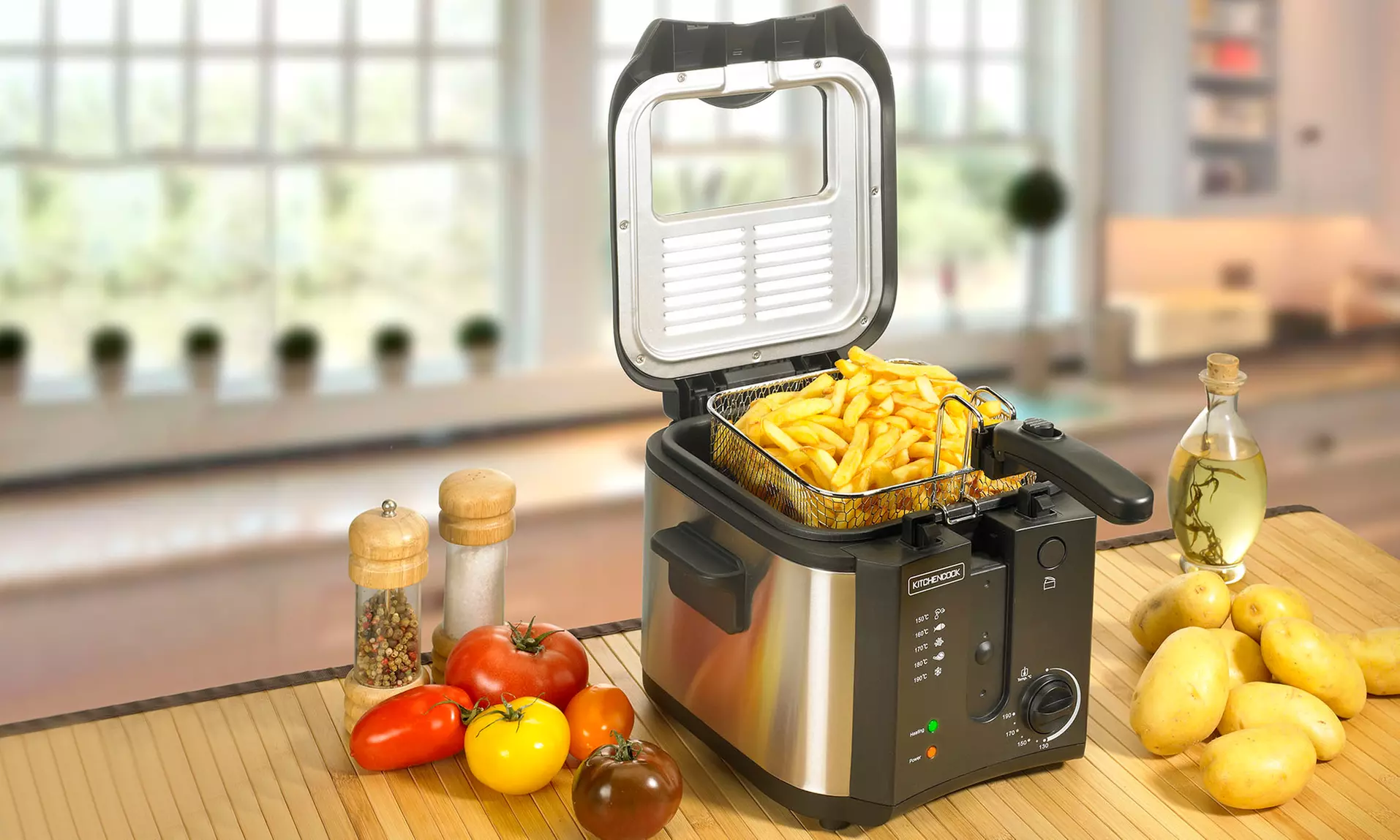 Friteuse inox Kitchen Cook 2,5 L avec thermostat réglable et filtre anti graisse - Primary Image
