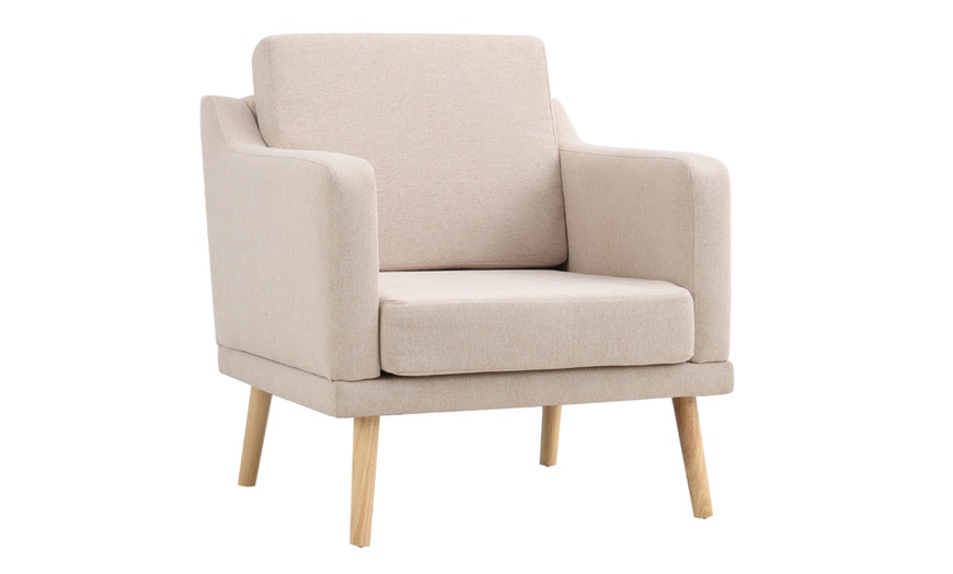 Image 4: Linen Upholstered Padded Armchair for Home and Office