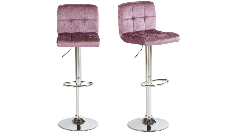 Image 10: Two Crushed Velvet Bar Stools