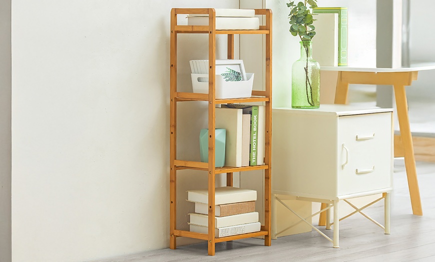 Image 4: Bamboo Wood-Tiered Book Storage Shelf Collection
