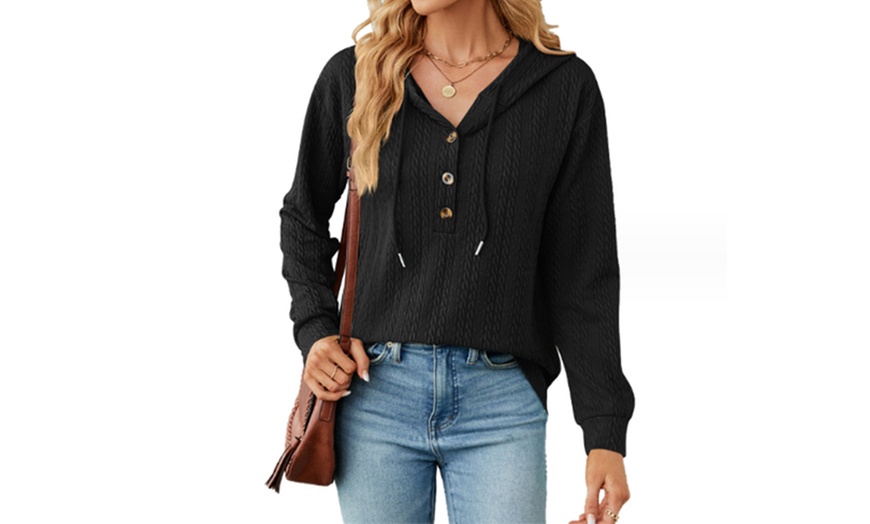 Image 5: Women's Hooded Button Up Long Sleeve Sweater Top