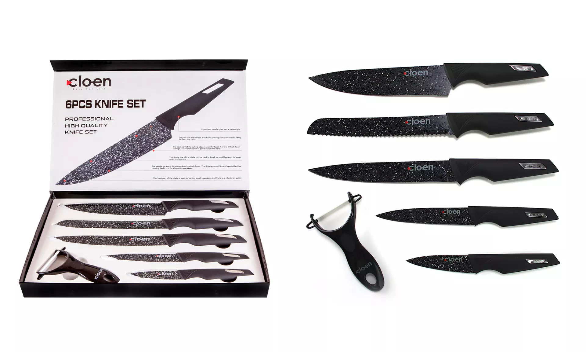 Coffret de 5 couteaux et 1 épluche-légumes de la marque Cloen - Primary Image