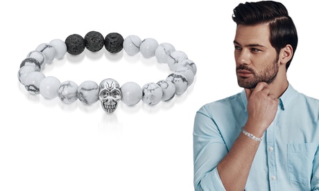 Bracelet tête de mort pour hommes en pierre Howlite