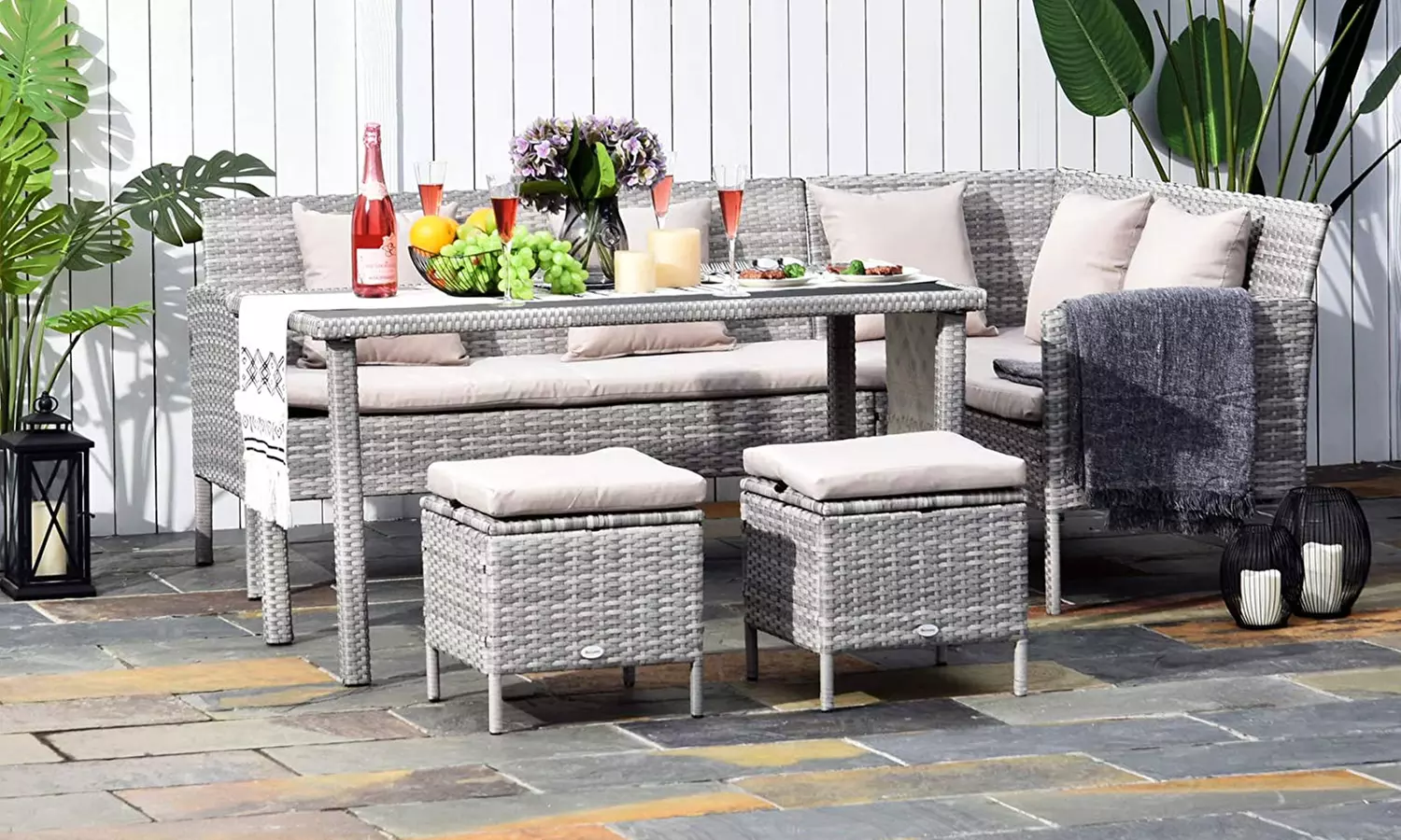 Outsunny Five-Piece Rattan-Effect Dining Set