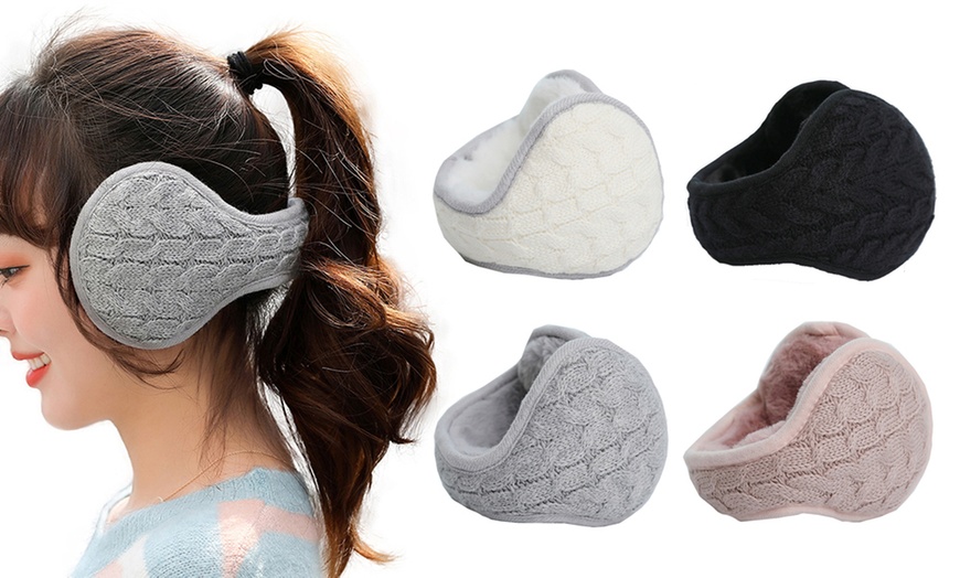 Image 1: Unisex Fleeced Knitted Earmuffs