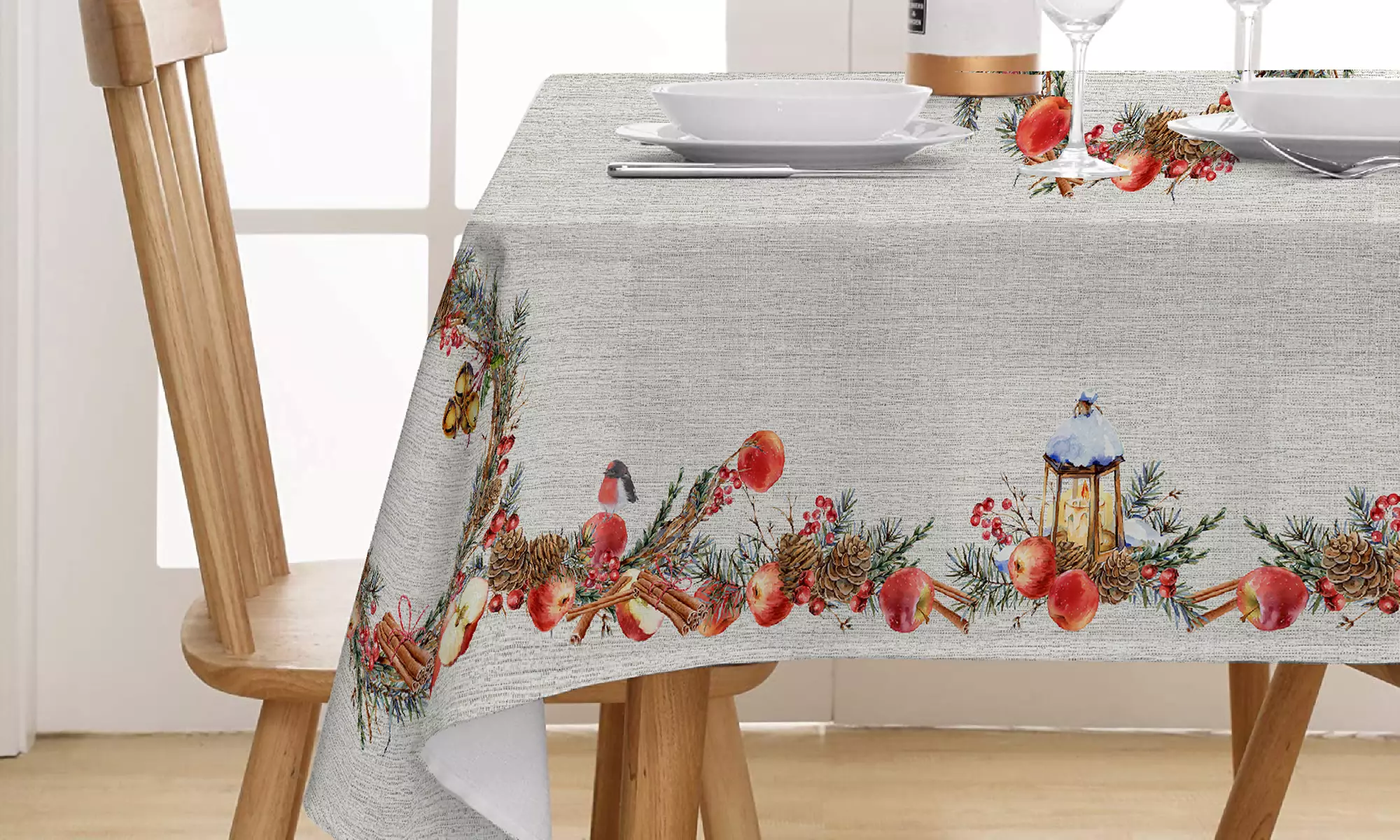Baumwoll-Tischdecke mit weihnachtlichem Motiv