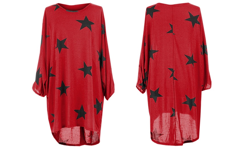 Image 12: Oversized Hi-Lo Star Print Batwing Top