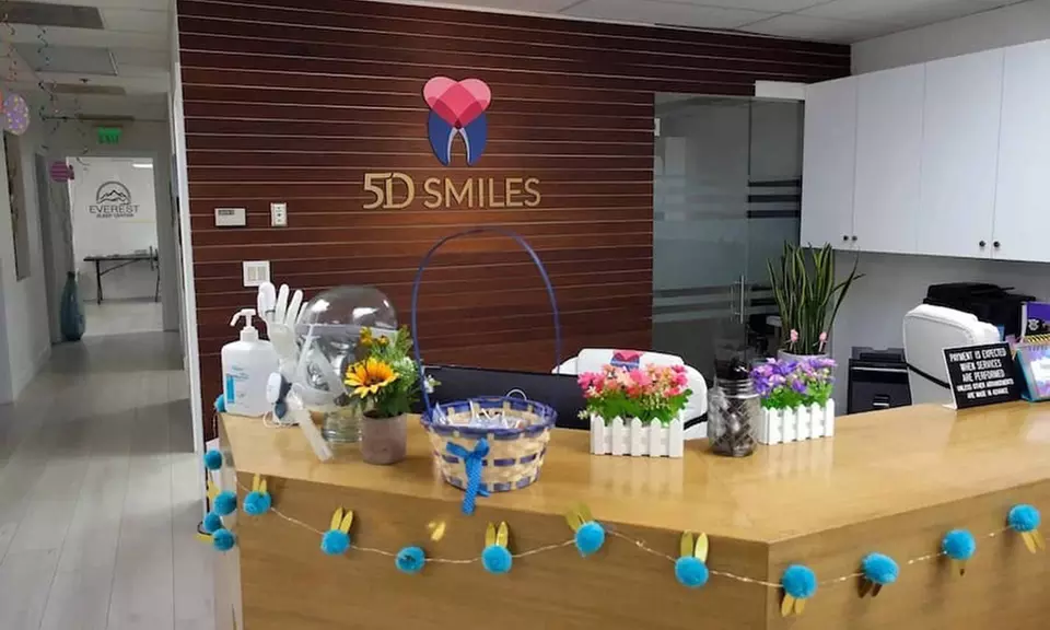 Spa-like care w/laser teeth whitening session/dental care at 5D Smiles