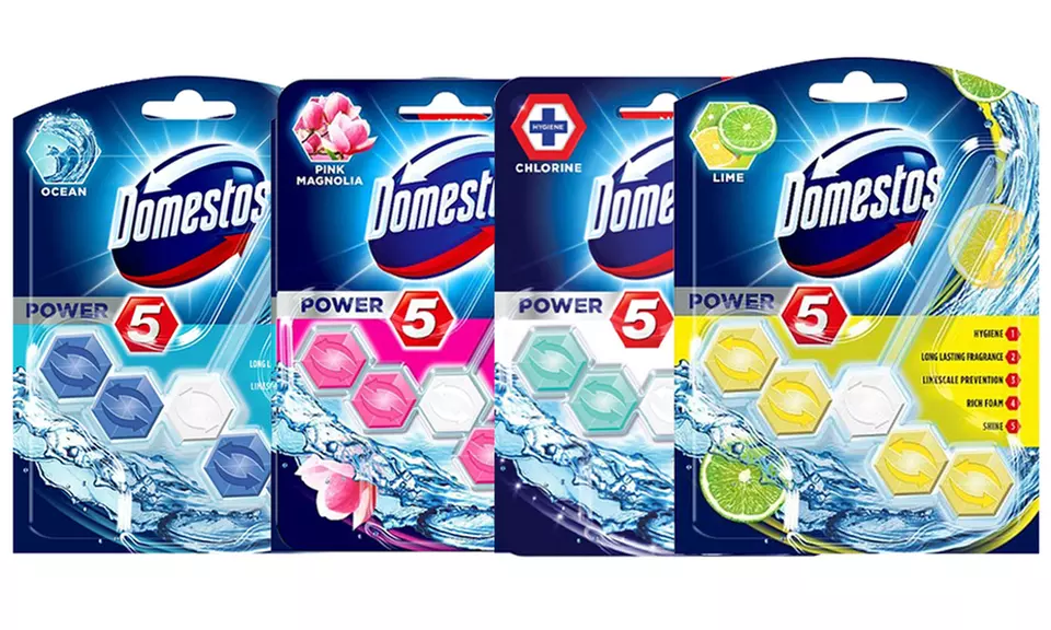 Lot de 9 packs de 5 blocs nettoyant WC "Power" de la marque Domestos - Primary Image