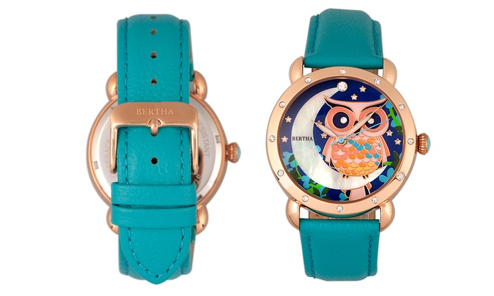 Orologio Bertha Ashley Con Quadrante In Madreperla E Gufo Inciso Disponibile In Vari Colori