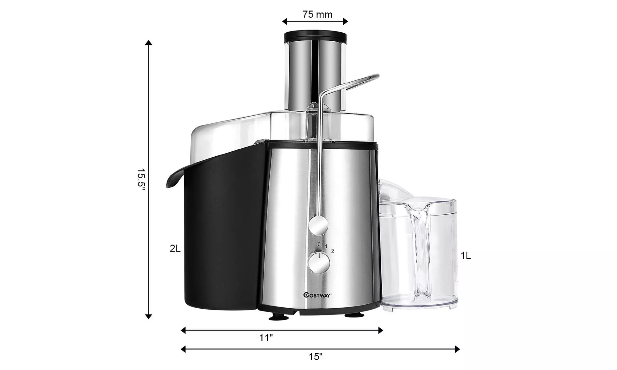 Electric Juicer Wide Mouth Fruit & Vegetable Centrifugal Juice Extractor 2 Speed