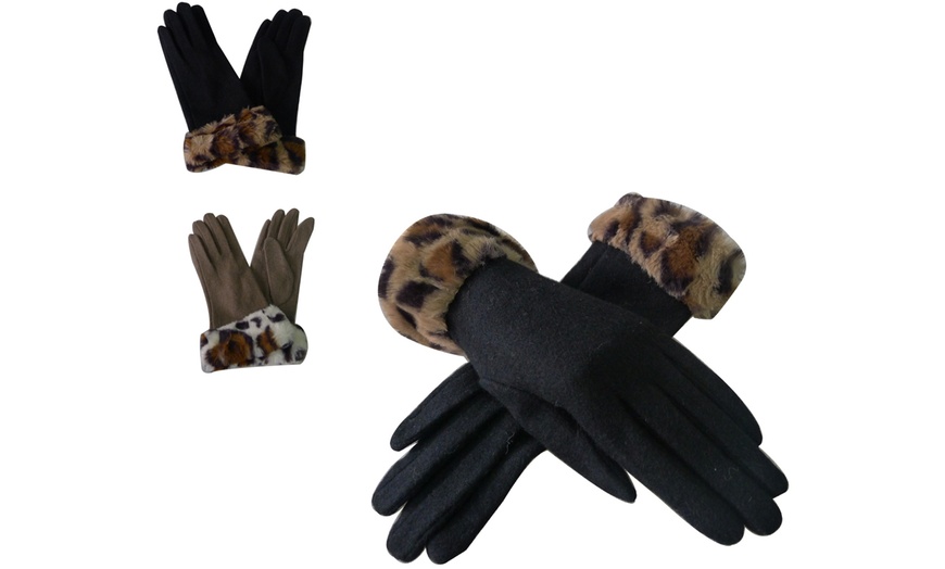 Image 1: Leopard Print Cuff Gloves