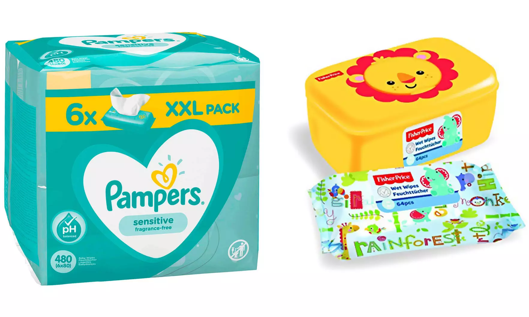 480 Pampers Baby Feuchttücher, 64 Fisher-Price Feuchttücher und Fisher-Price Spender - Primary Image