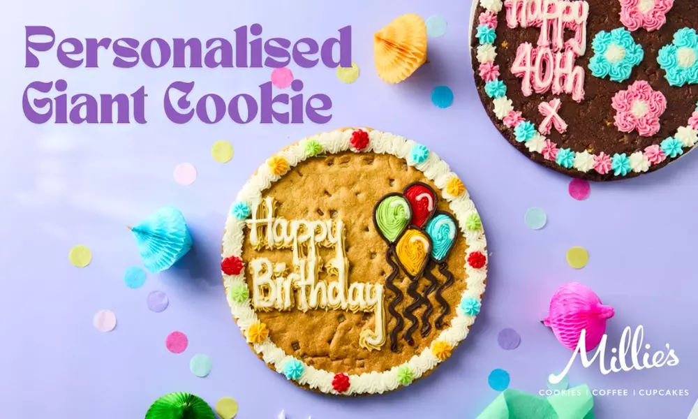 Millie's Cookies | Box of 24 Cookies or Giant Personalised Cookie (50% off) - Primary Image