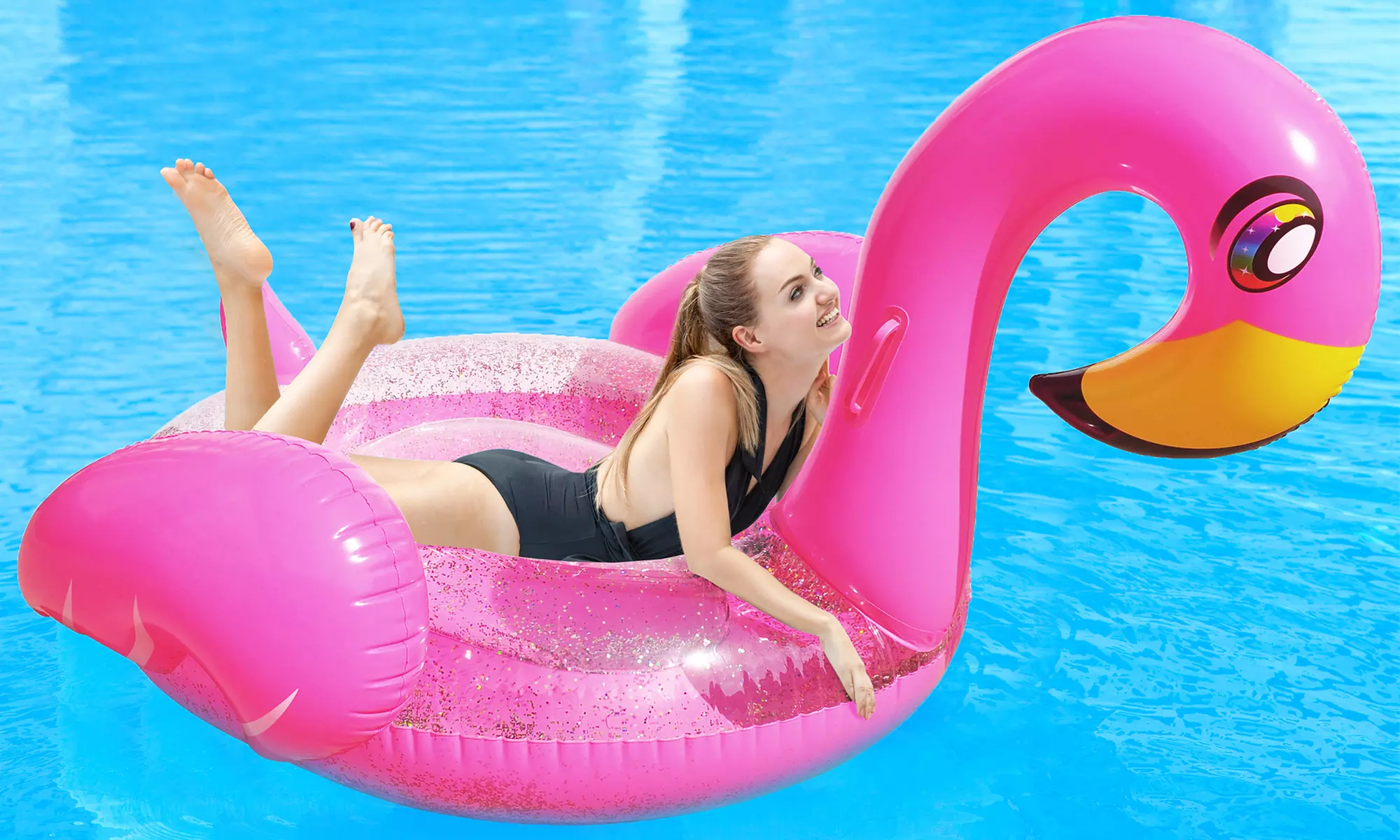 1, 2 ou 4 bouées géantes scintillantes en forme de licorne ou flamant rose de 250 cm de diamètre - Primary Image