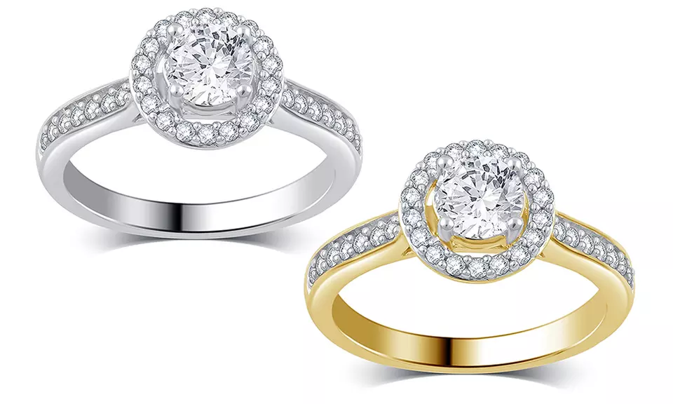 1.00 CTTW Diamond Round-Frame Engagement Ring in 14K Gold by Brilliant Diamond - Primary Image