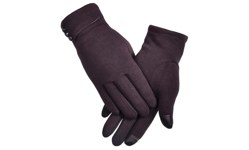 Image 3: Womens Touchscreen Gloves with Button Details