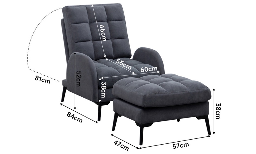 Image 7: Velvet High Back Leisure Recliner Armchair and Footstool Set 