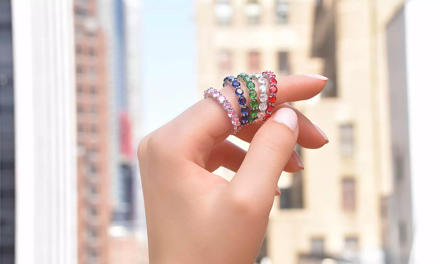 Crystal Color Band Eternity Ring Collection in Sterling Silver - Primary Image