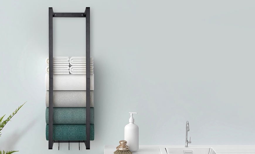 Image 1: Modern Style Carbon Steel Wall Towel Rack with Hooks